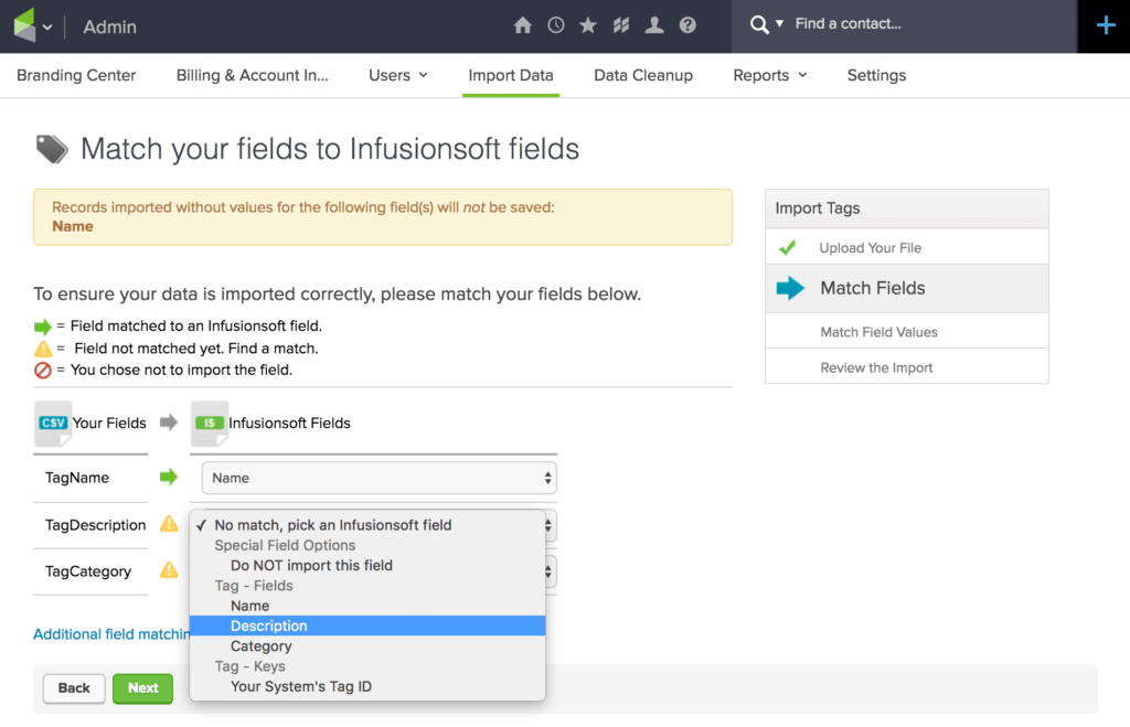 infusionsoft-tag-import-mapping